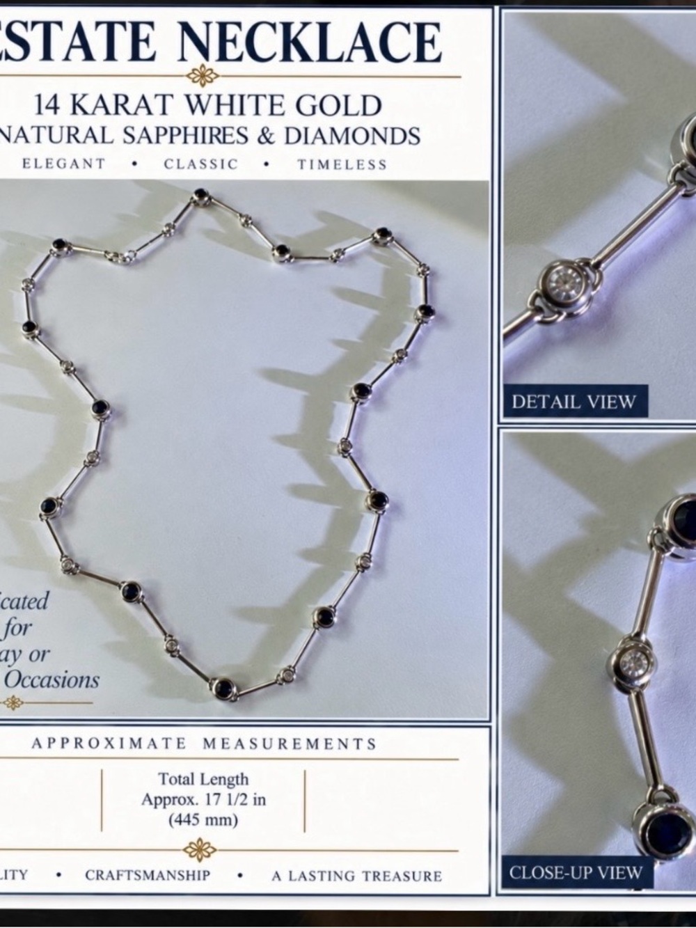 14K White Gold Sapphire & Diamond Station Necklace - Blue